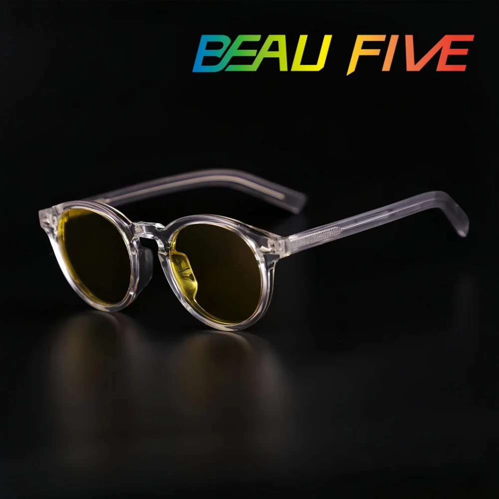 

BEAU FIVE Polarized Sunglasses Women Men UV400 Round Clear Frame Mirror Lens Vintage Outdoor Driving Beach Travel Eyewear Shades