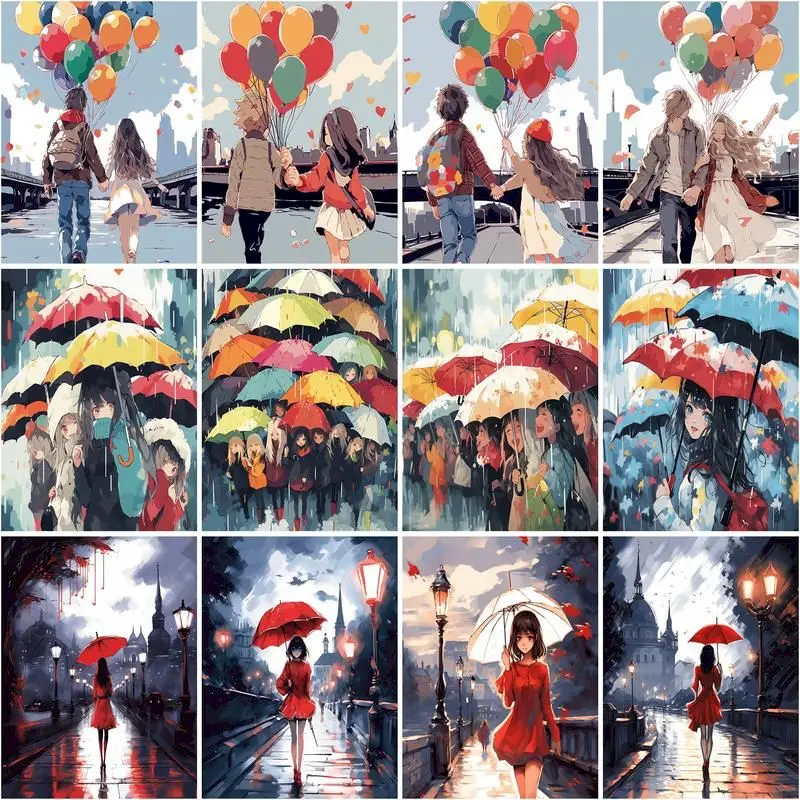 

CHENISTORY Painting By Number Umbrella Girl For Adults Children Picture By Numbers Paint On Canvas DIY Frame Home Decoration