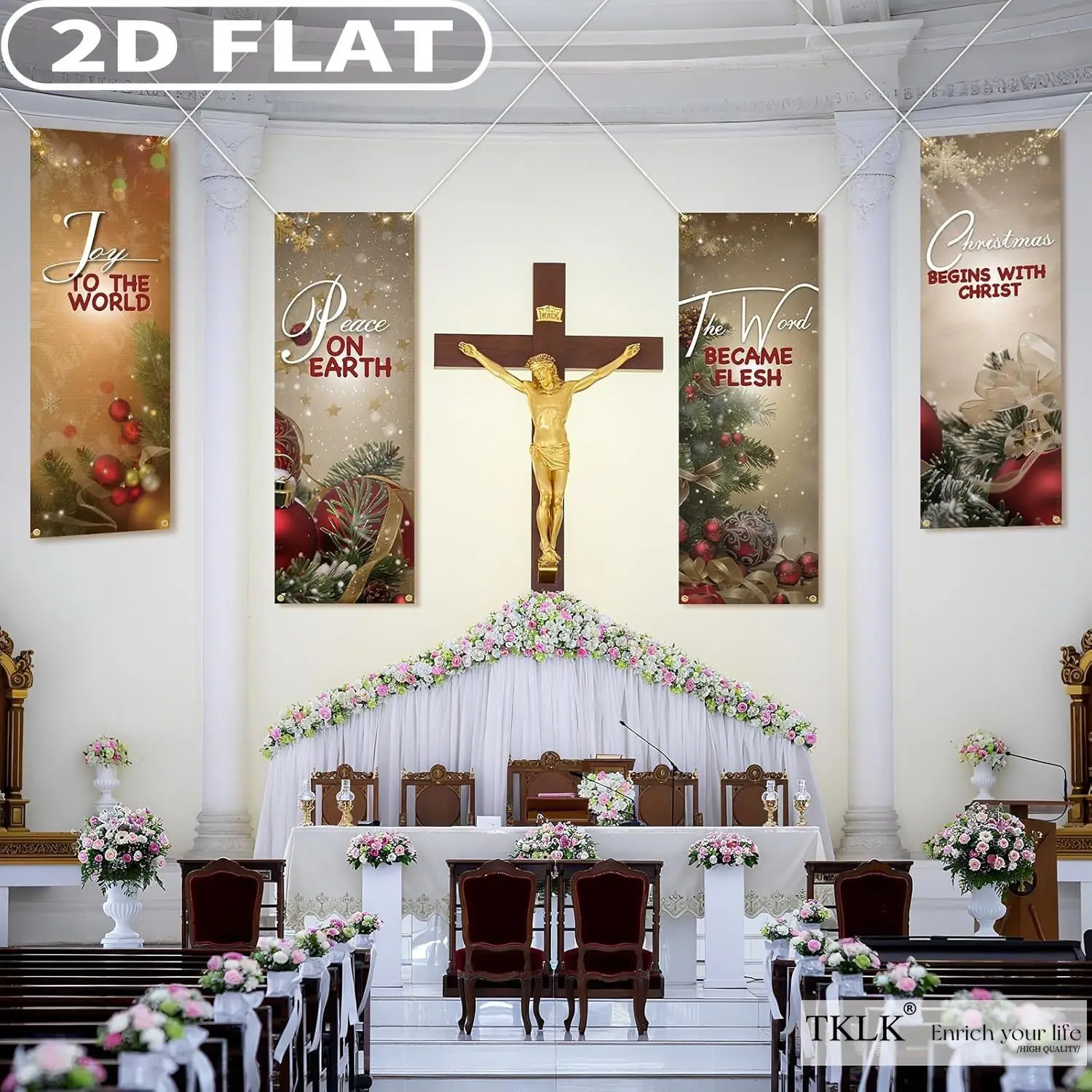 4Pcs Church Banners for Sanctuary 2 X 6Feet Durable Polyester Christmas Banner Bible Verses Wall Decor Christians Religious Flag