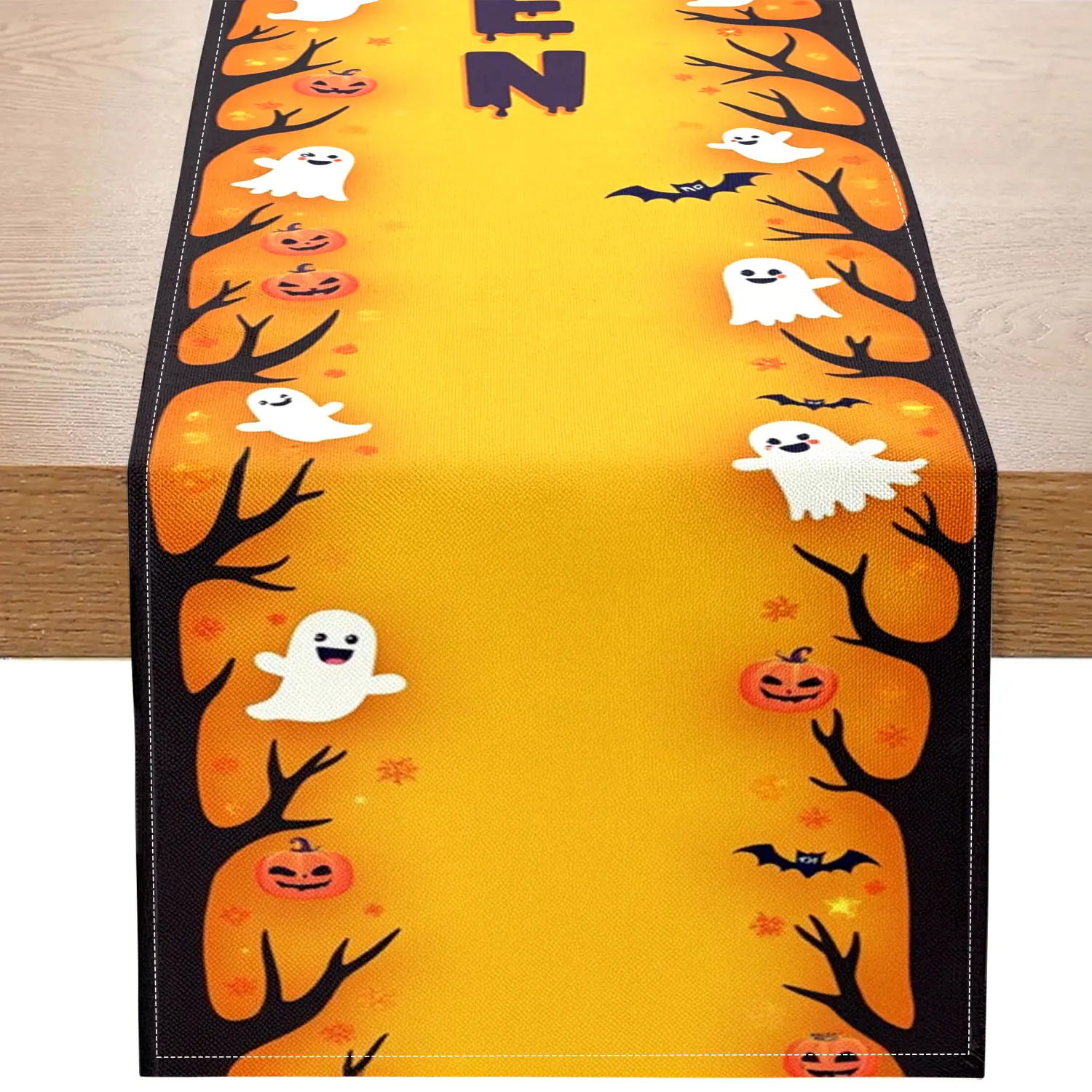 1 Piece Halloween-Themed Table Runner, Featuring Ghost, Pumpkin, and Bat Designs, Suitable for Halloween Parties and Holiday Decorations