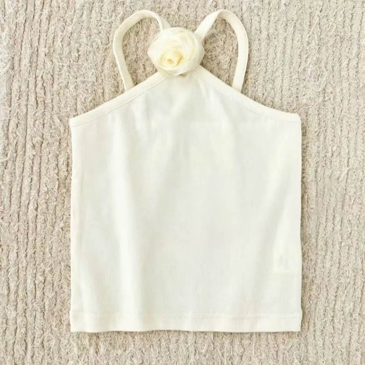 Korean Children's Sleeveless Camisole Summer New Three-dimensional Flower Girls' French Hanging Neck Top Camisole Girls T-shirt