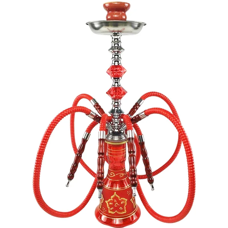 1Set 4 Hoses Glass Hookah Set Narguile Completo Chicha Shisha Pipe Cachimba Pipa Nargile Gift KTV bar Smoking Accessories Kit