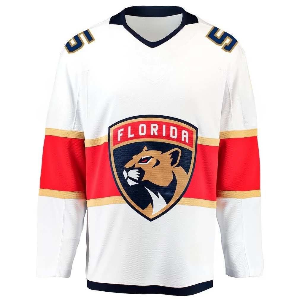 Hockey Jersey - White with Red/Navy/Gold Accents Panther Head 