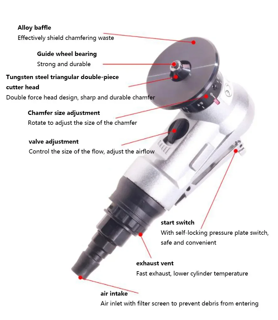 1set Mini Pneumatic Chamfering Machine Deburring 45 Degree Portable HandHeld Metal Trimming Machine Pneumatic Tools 30000RPM