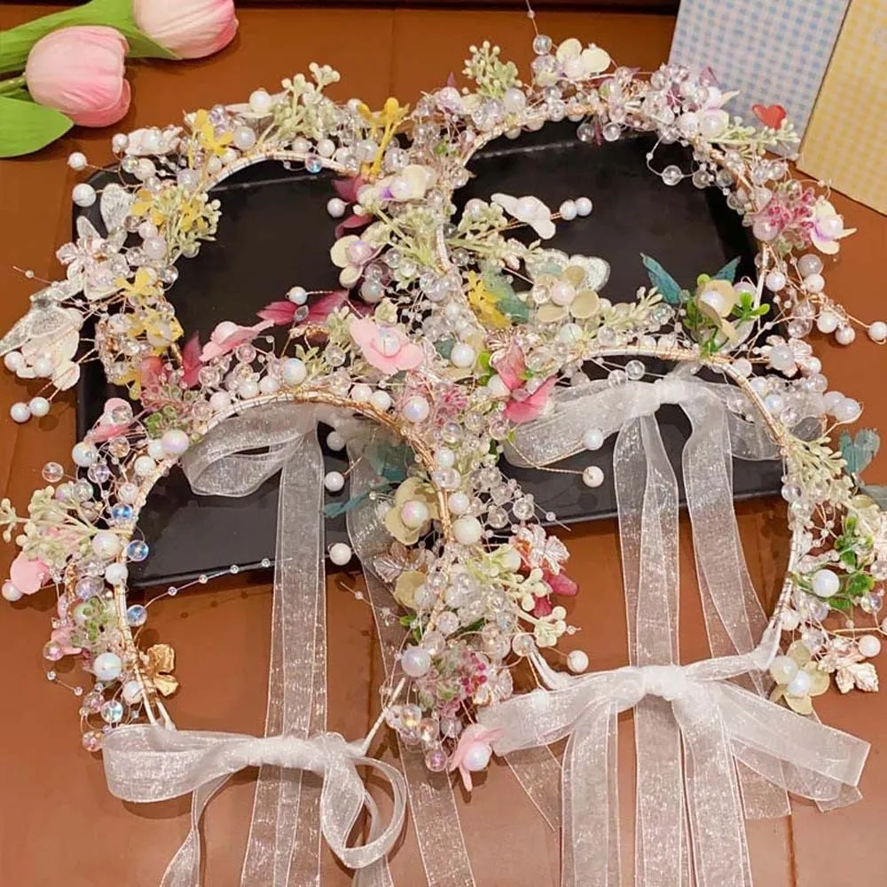 

Bohemia Style Butterfly Fairy Hair Hoop Beads Simulation Flower Girls Garland Silk Ribbon Adjustable Flower Headdress