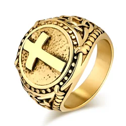 Retro Stainless Steel Cross Religion Ring Men's Personalized Wear Hand Accessories