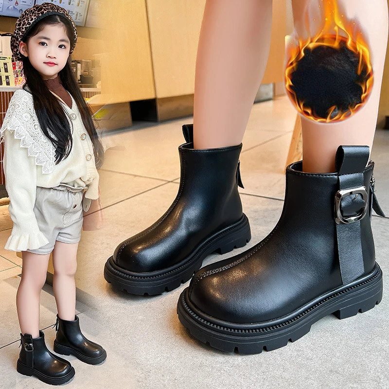 

Zapatos Niña Platform Plush Kid Boot Autumn/Winter British Leather Boot Zhongda Tong Girls Ankle Boot Warm Girl Boot Kids Shoes