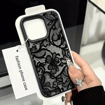 Black Lace Pattern Phone Case For iPhone 17 18 Pro Max 16 15 14 Plus 13 12 11 Pro Max 16E…