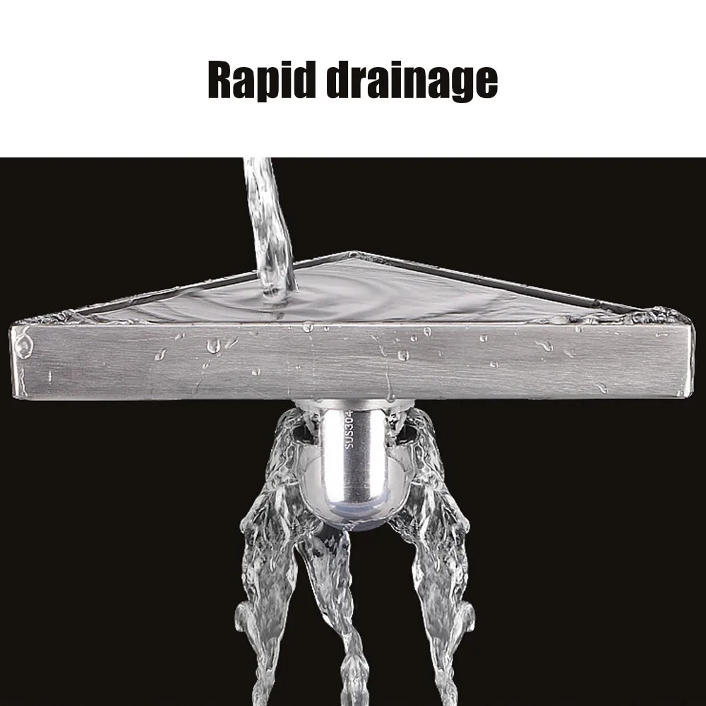 Triangular Floor Drain Set Deep Water Seal Concealed Corner Floor Drain 304 Stainless Steel Removable Grate Floor Drain Garage