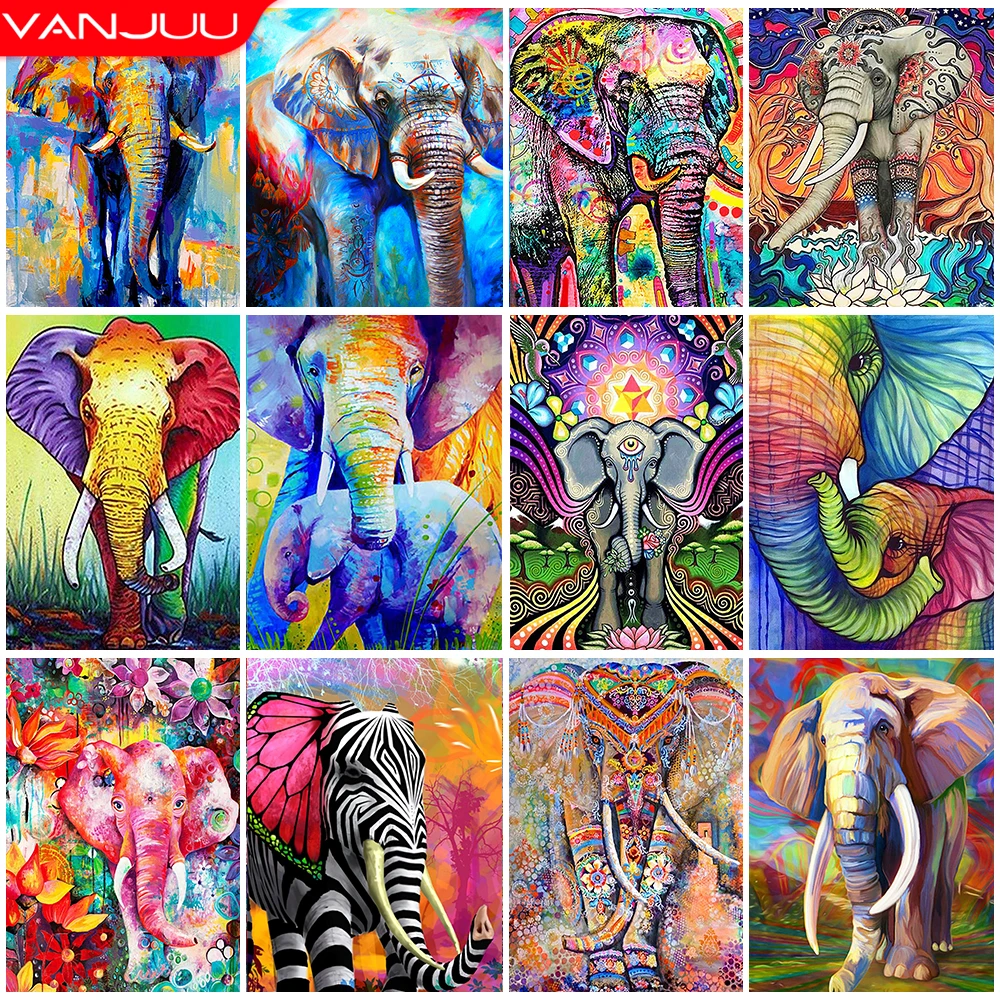 צבעי מים פיל 5D יהלומי ציור יהלומי בעלי חיים רקמת תפר צלב ערכת DIY Handcraft בית תפאורה
