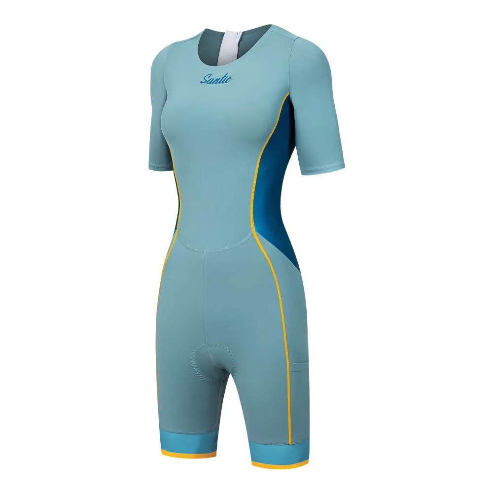 

Santic Women's Triathlon Cycling Suits Summer Sleeveless Sponge Padded Quick-Drying for Running Swimming Cycling Bib Shorts