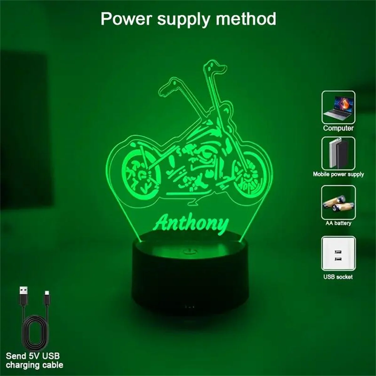 1pc Motorcycle 3D Night Light, 3D Optical Illusion Lamp With Touch, 7-Color Changing Ambient Light For Bedroom