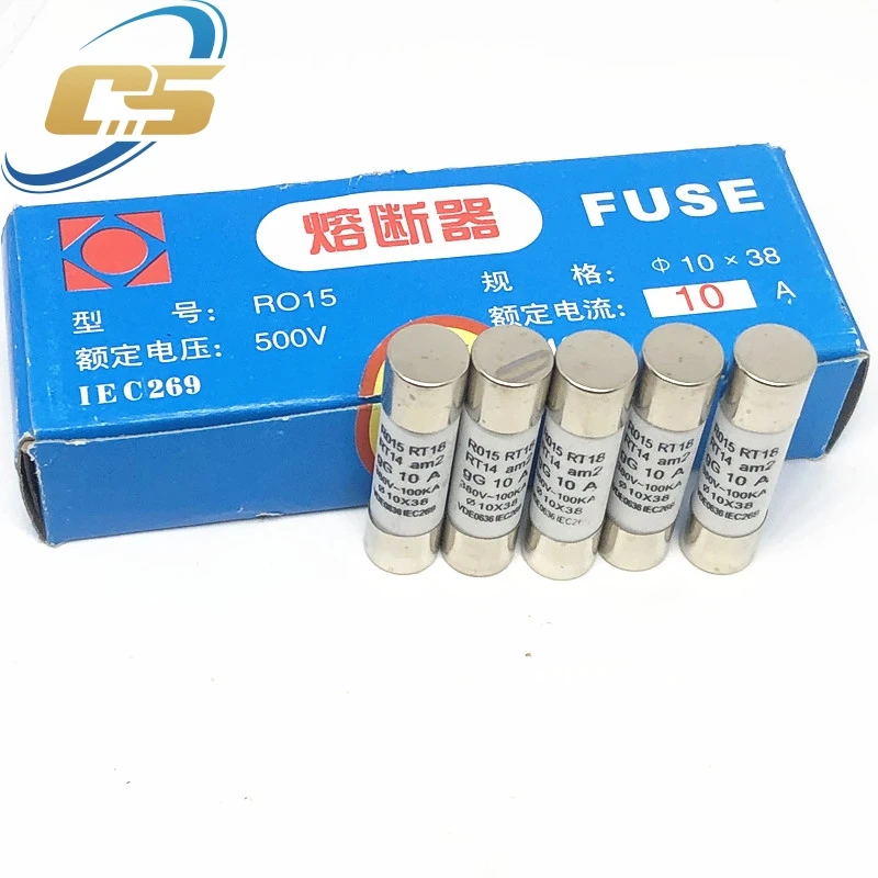 10PCS 10x38mm Ceramic Fuse 10*38mm 500V 500MA 0.5A 1A 2A 3A 4A 5A 6A 8A 10A 16A 20A 25A 32A 40A RO15 Ceramic Fuse