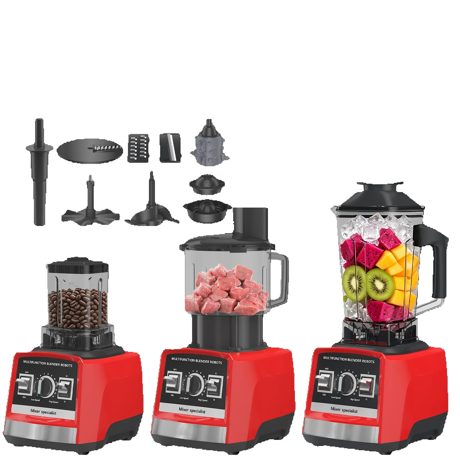 EU-Standard 8-in-1 Multifunktionsmixer 9500W 32000 U/min 3L Große Kapazität Küchenmaschine, Entsafter, Fleischzerkleinerer, Teigbereiter, Zitruspresse mit Vollausstattung