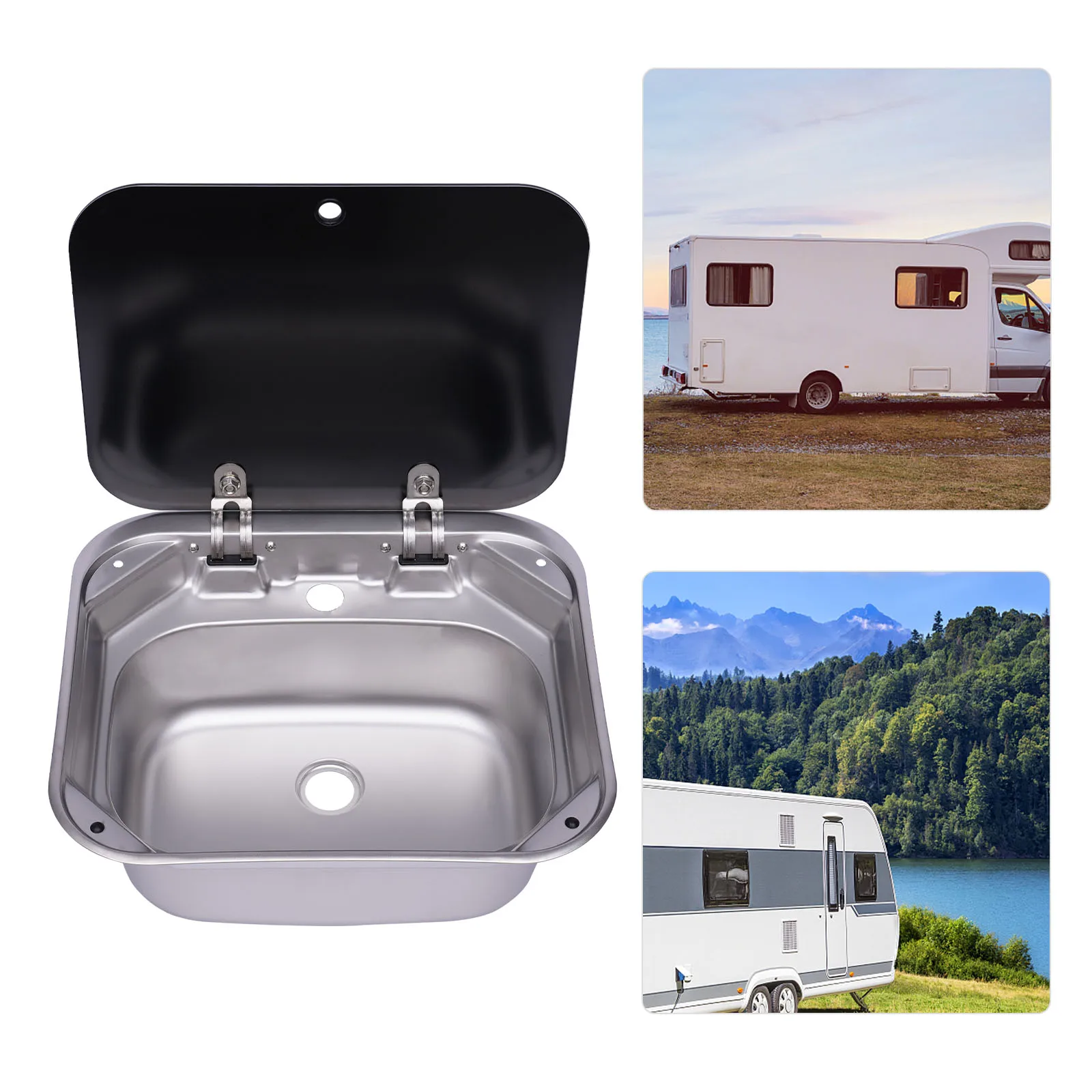 Kitchen Sink Silver Stainless Steel RV with Lid Overflow-proof Design New