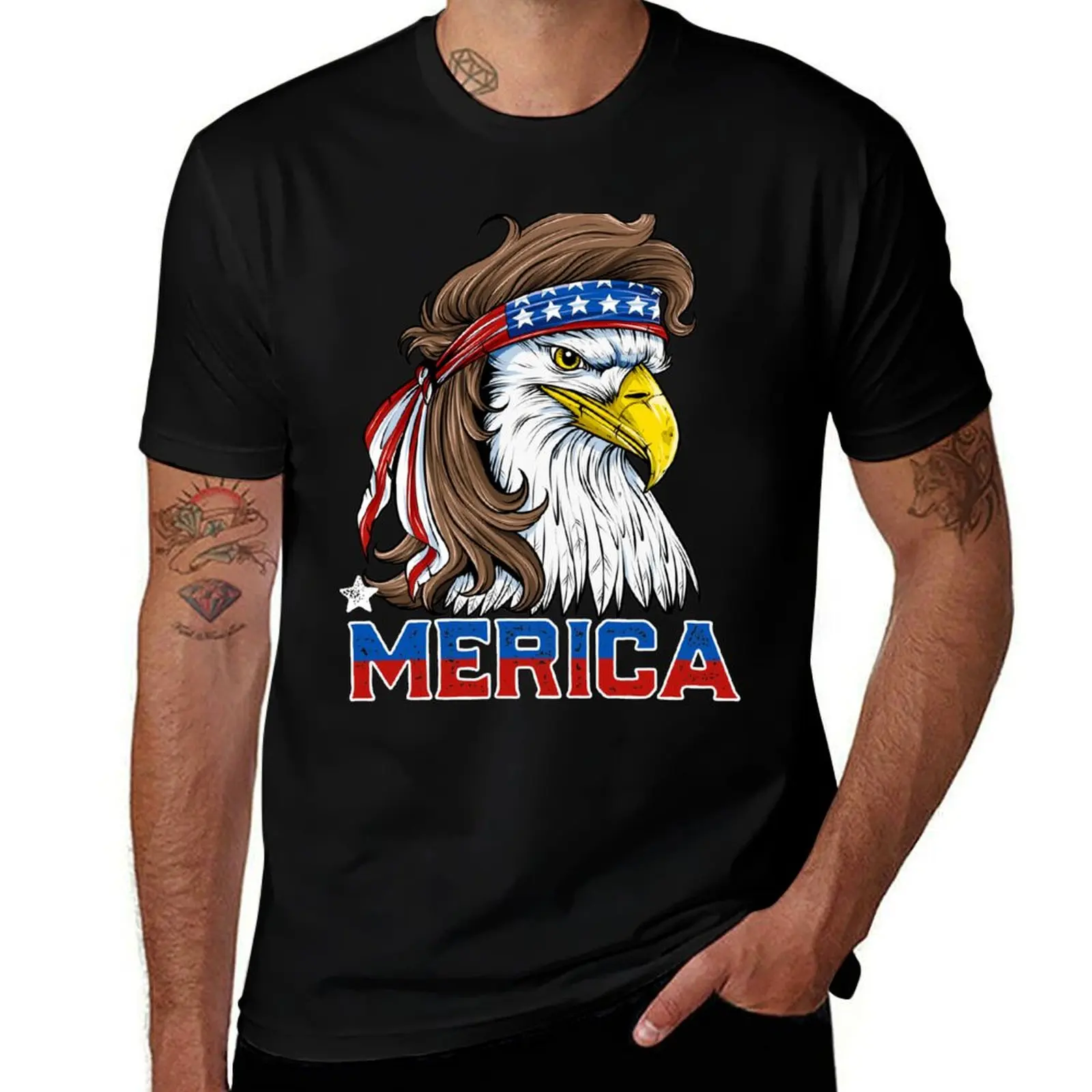 Eagle Mullet T Shirt 4th of July American Flag Merica USA T-Shirt Graphic Print Short Sleeve T-Shirt