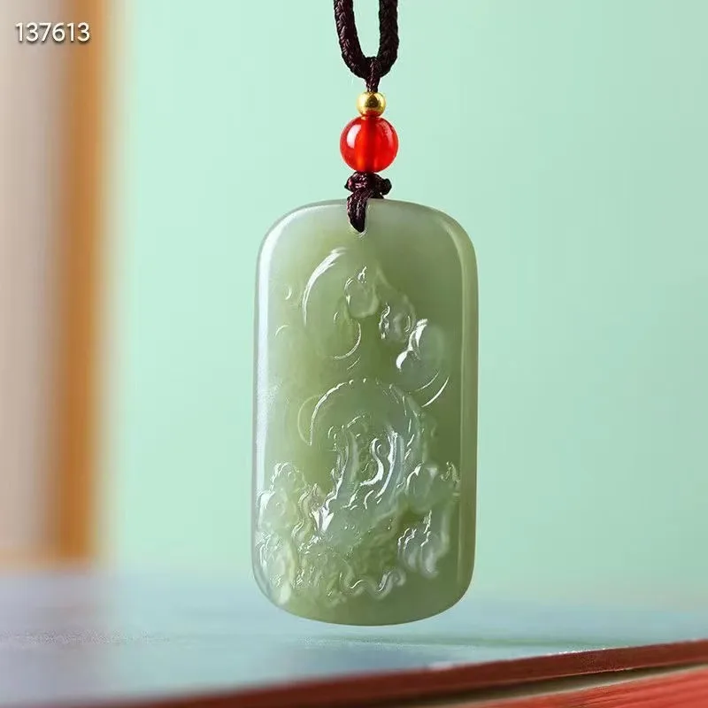 Natural 100% real green hetian jade carve Horse and dragon Attracting Wealth pendant necklace jewellery for men women gifts luck