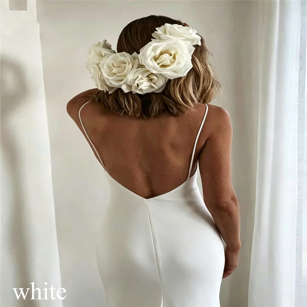 Customized Simple Mermaid Wedding Dresse Sexy Backleess Elegant Spaghetti Strap Satin Bridal Gowns V-neck Beach Vestido De Noiva image 5