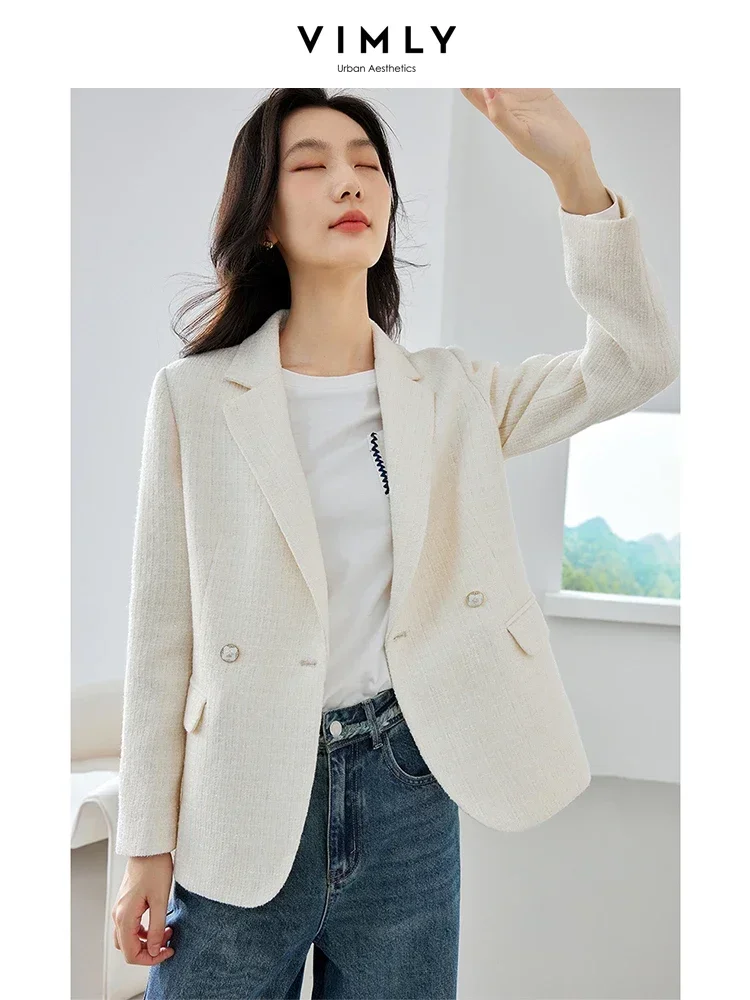 

Vimly Apricot Tweed Blazers Spring Jacket Woman 2024 Elegant Outerwear Notched Double Breasted Long Sleeve Female Coat M2921