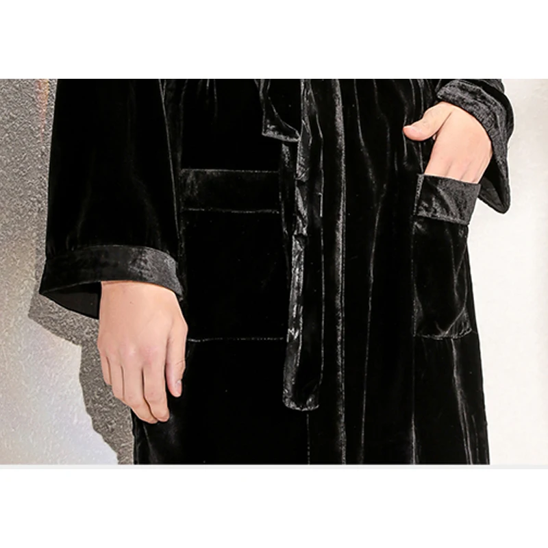 High-end Mulberry Silk Velvet Men's Long Coat Home Casual Robe Loose Comfortable Soft Static Free Casual Clothes Spring  Autumn