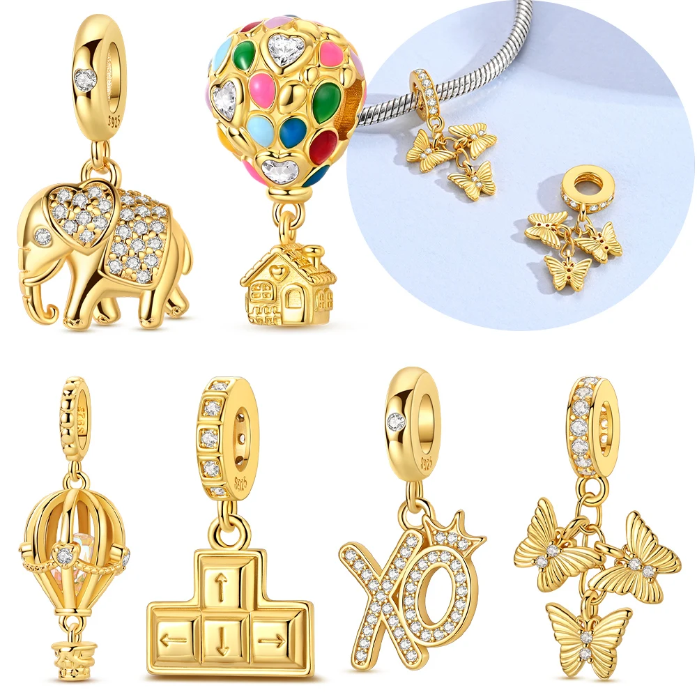 House Hot Air Balloon Butterfly Silver Plated Beads Original Charms Fit Bracelets Bag Keychain Charms DIY Women Gift Accessory
