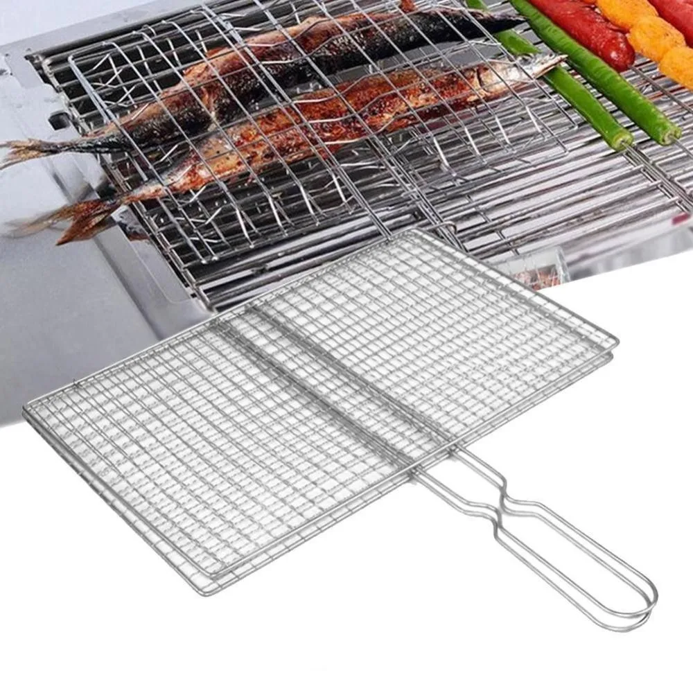 Hot Iron Barbecue Net Silvery Barbecue Iron Mesh Clamp Vegetable Clip Camping