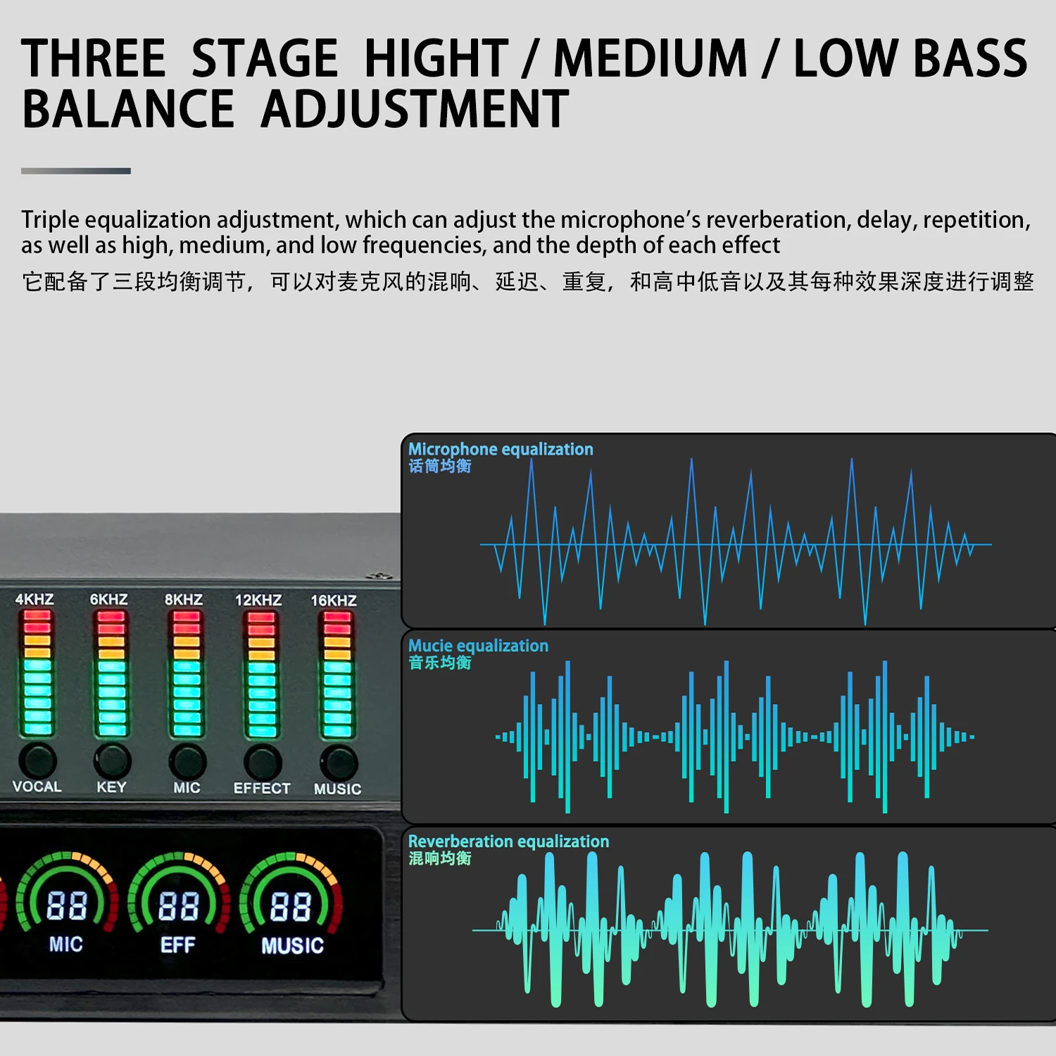 GAX-KM980 Profesjonalny cyfrowy procesor Reverb i Multi Effect DSP Procesor audio Korektor Wydajność sceniczna Anti-Howling