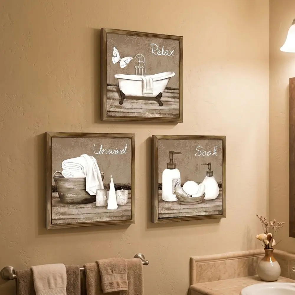 3Pcs 2 Flat Tub Spa Scene Wall Wood Signs Farmhouse Vintage Bathroom Wooden Plaques Moisture Resistant Rustic