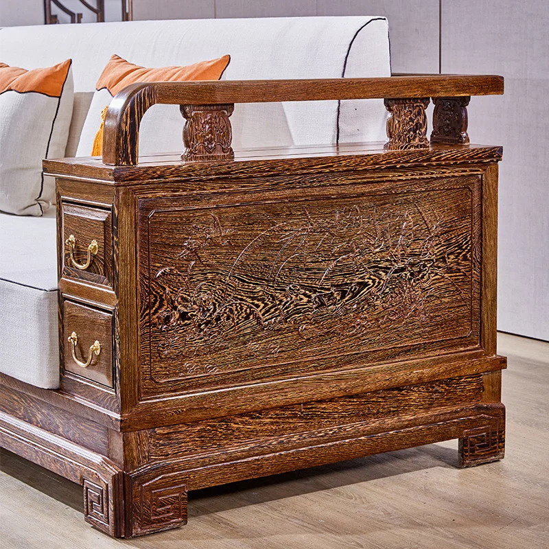 

Mahogany sofa chicken wing wood concubine corner soft sofa all solid wood living room furniture Zhongshan