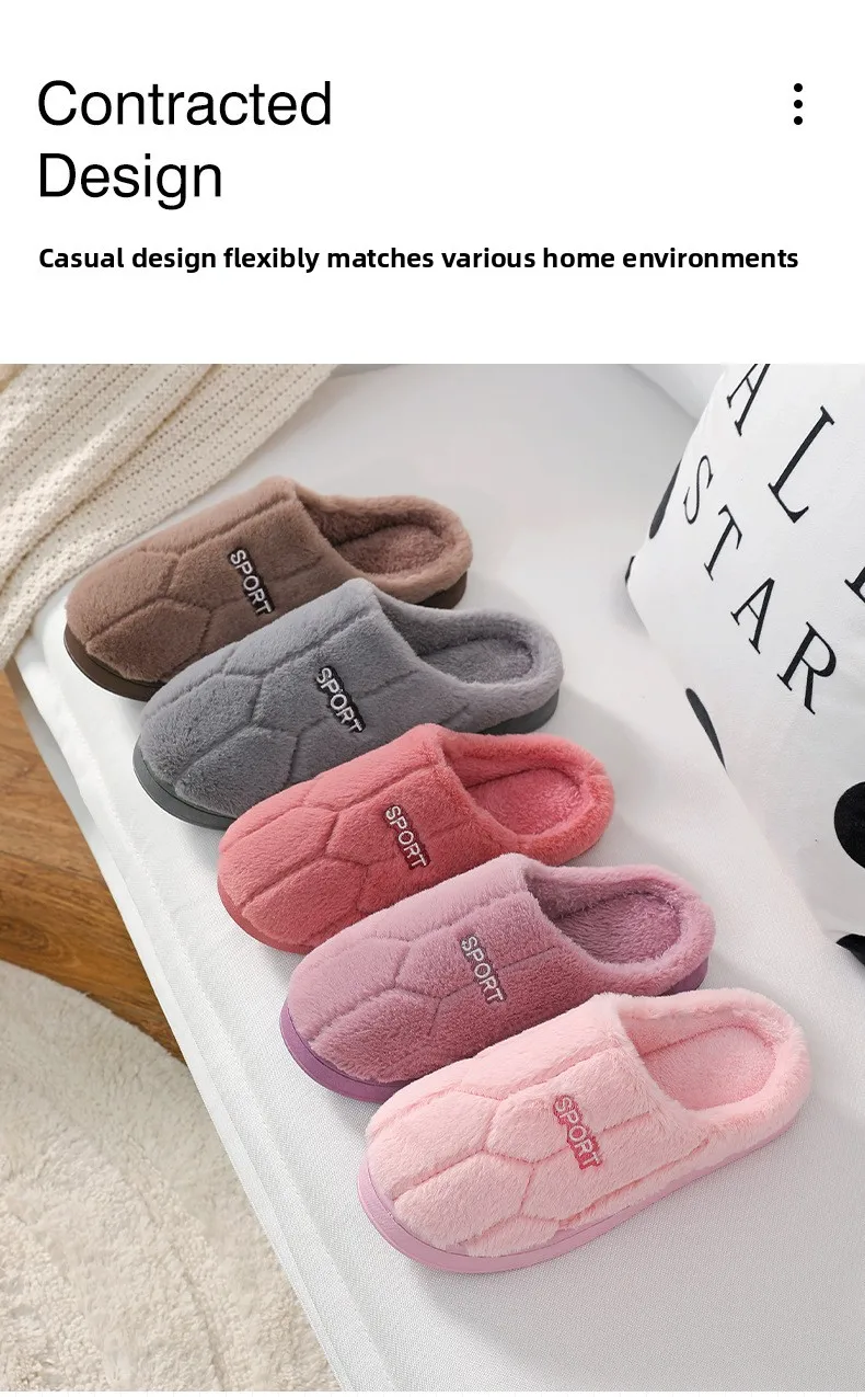 Winter-Plüsch-Hausschuhe für Paare – rutschfeste Hausschuhe mit dicker Sohle, warme, mit Fleece gefütterte Innenrutschen für Männer und Frauen – Detail 2