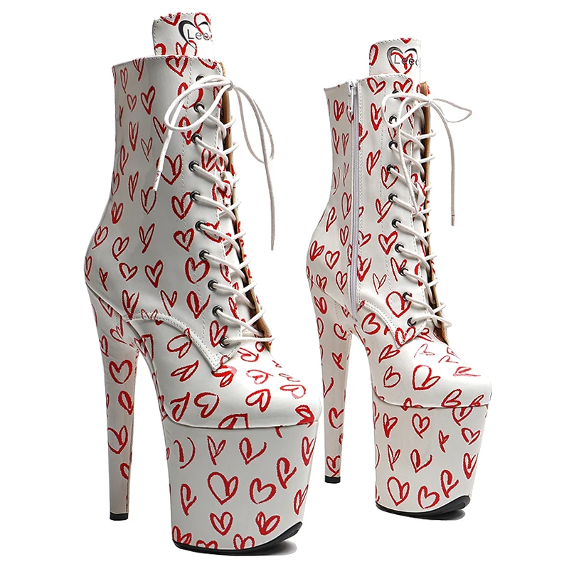 Leecabe Newest 20CM/8CM Patent PU LOVE stripper heel  High Heel platform Boots  Pole Dancing boot