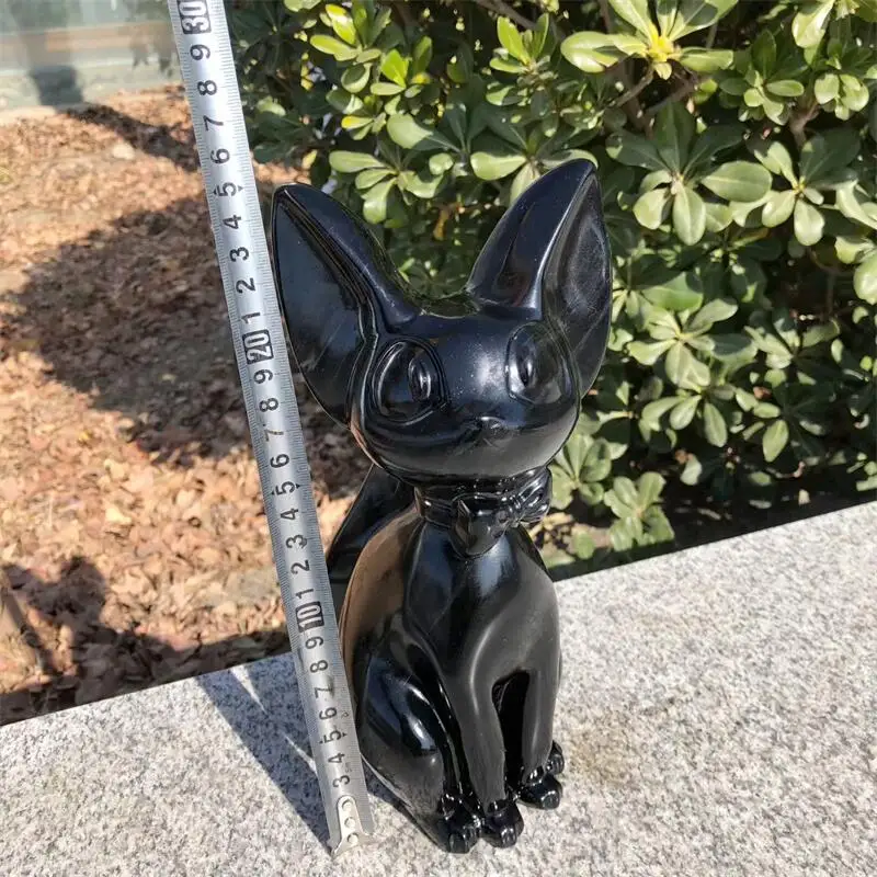 25CM Natural Black Obsidian Cartoon Carving Handicraft Ornaments Gift Energy Gemstone Home Decoration Gift 1pcs