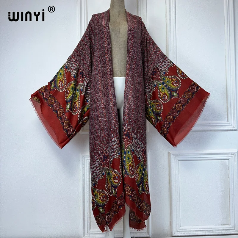 WINYI Africa fashion summer kimono maxi dress beach cover up Cardigan boho sexy coat Cashew nut print kaftan beach outfits women