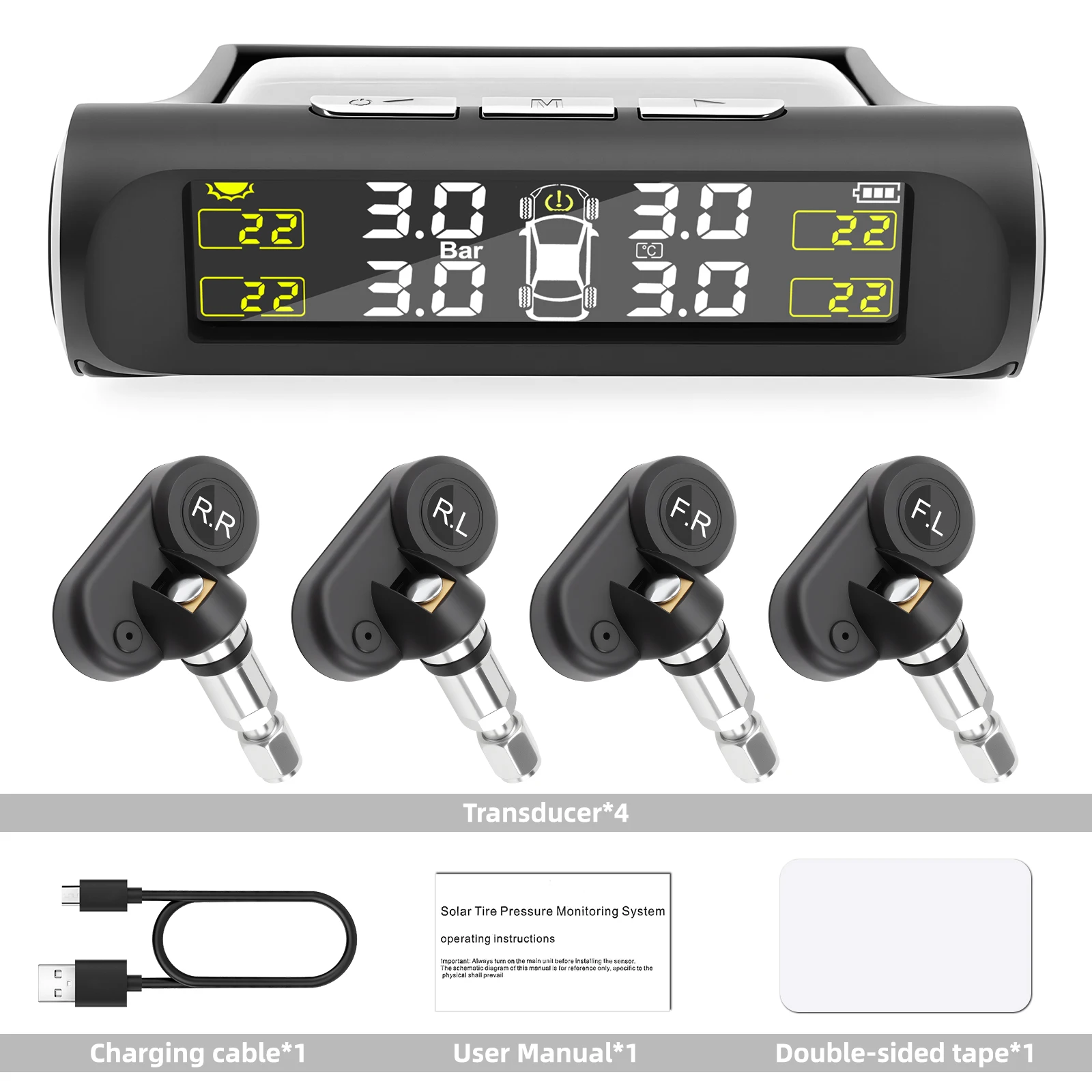 

Умная солнечная TPMS система контроля давления в автомобильных шинах 4, внутренний датчик, система предупреждения о безопасности вождения