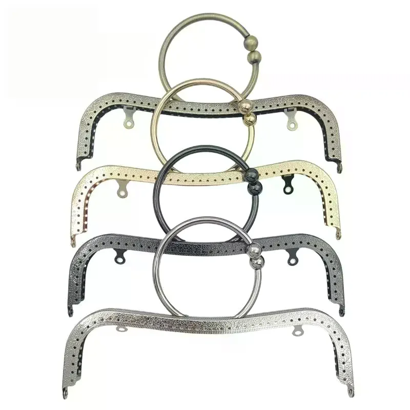 22cm Metal Frame for DIY Bag Handle with Kiss Clasp Lock and Ring Handle