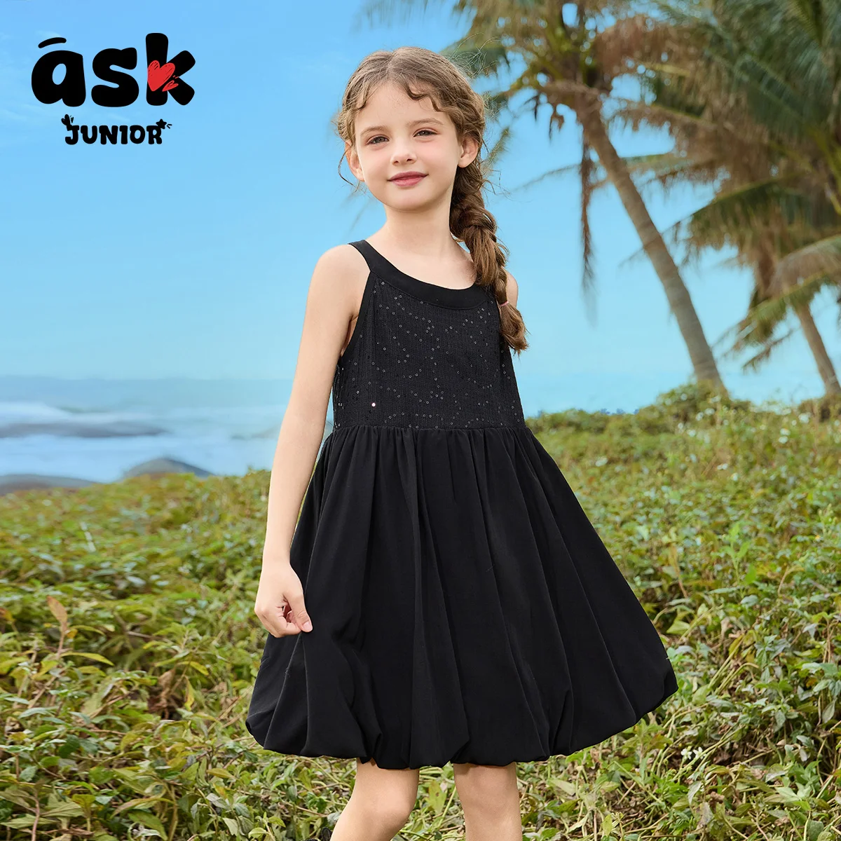 الاطفال الصيف الفتيات الترتر الأسود الزخرفية حمالة برعم اللباس #3