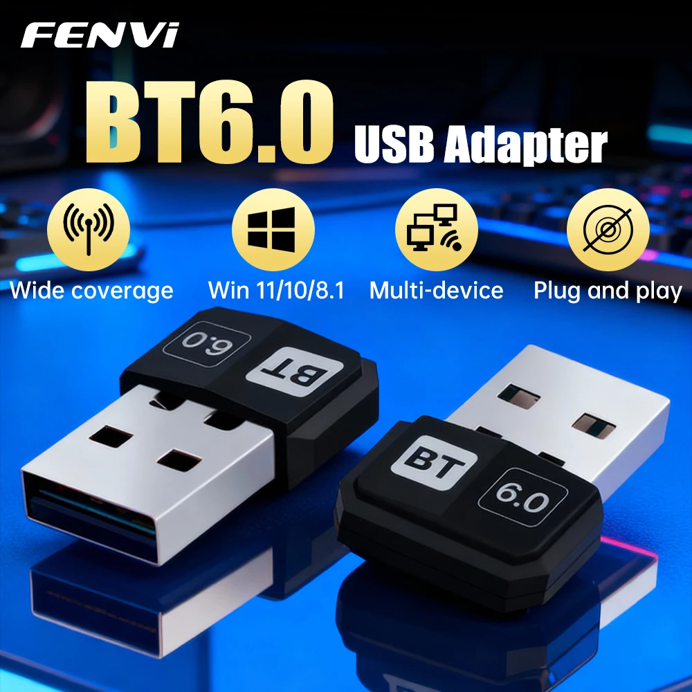 

FENVI USB Bluetooth 6.0 Adapter BT5.4 Dongle for PC Windows11/10/8.1 Bluetooth Receiver Transmitter for Keyboard/Mouse/Headphone