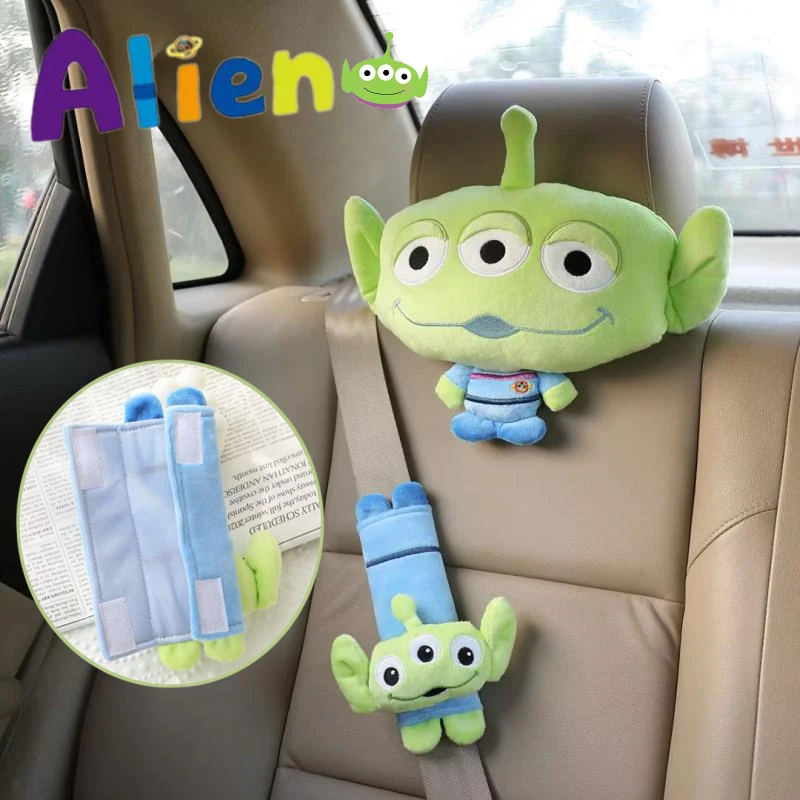 Disney Alien Copri cintura di sicurezza Cuscino per il collo dell\'auto Poggiatesta per auto Cartone animato Peluche Cintura di sicurezza per auto