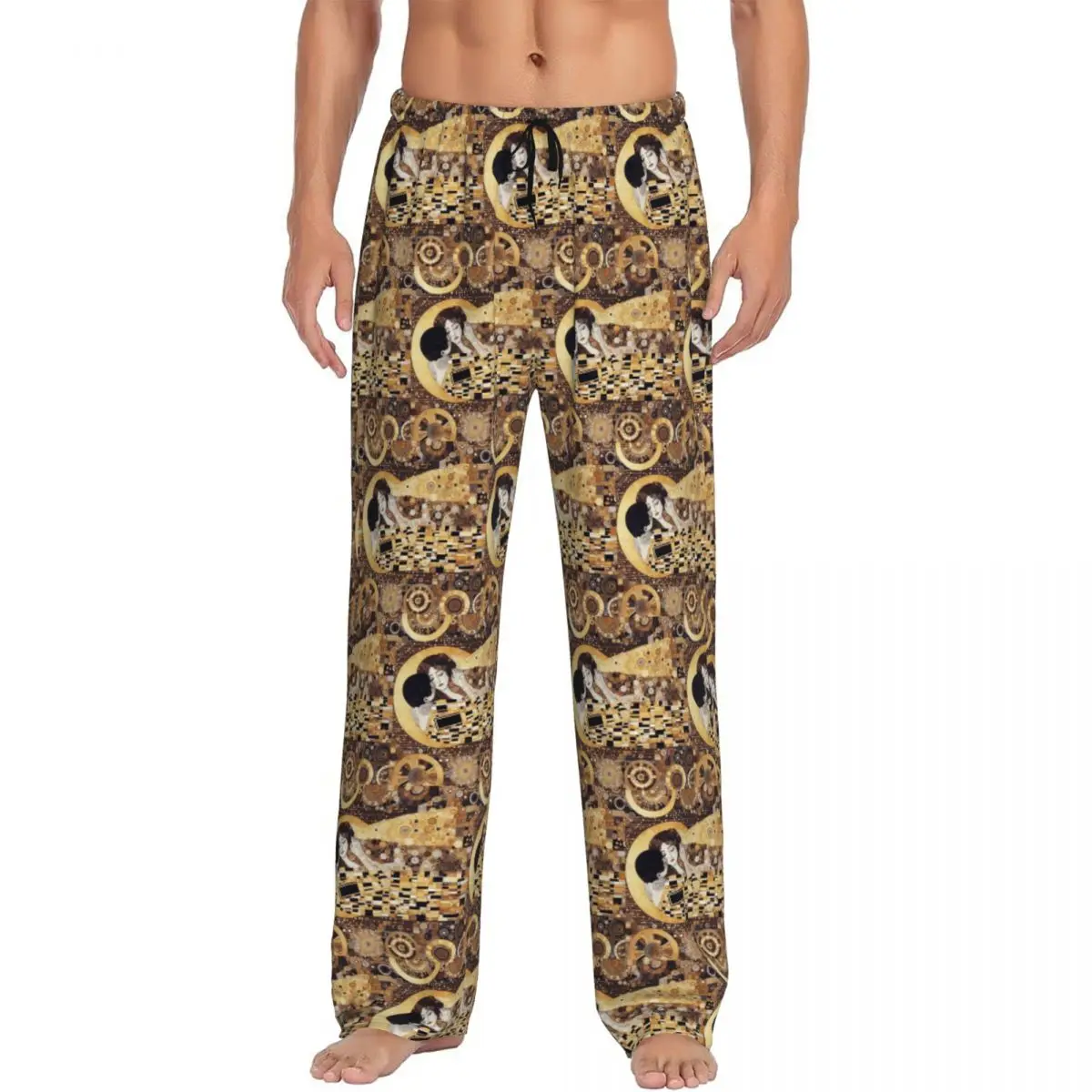 

Custom Gustav Klimt The Kiss Abstract Freyas Art Pajama Pants Men Sleepwear Sleep Lounge Bottoms with Pockets