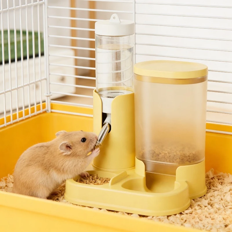 2 in 1 Hamster Feeder Water Bottle Automatic Drinking Fountain with Ball Nozzle Food Container Dispenser for Small Animals