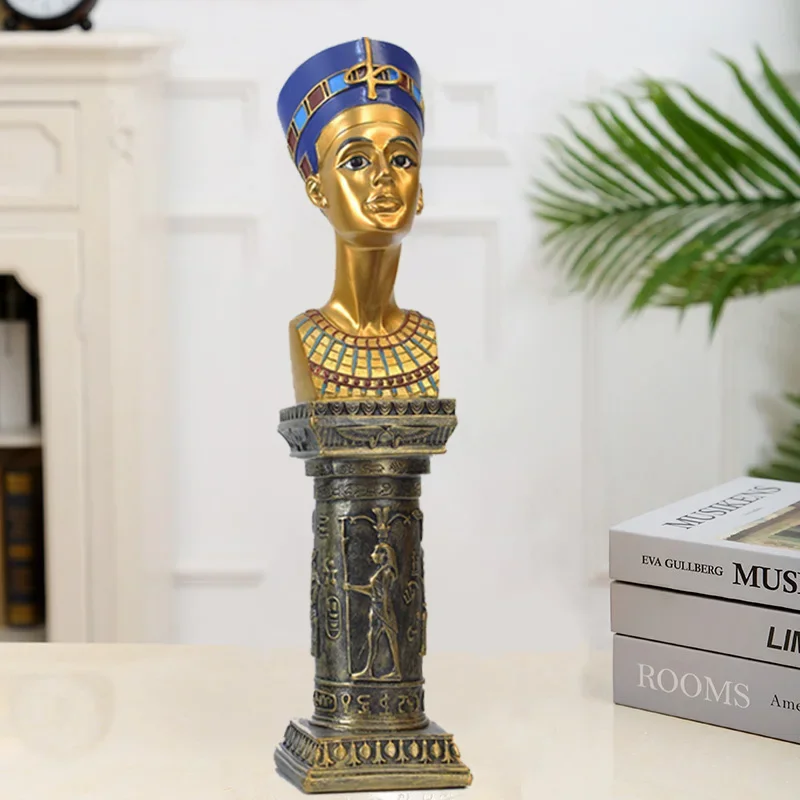 Egypt King Pharaohs Queen Figure Statue,Egyptian Tutankhamun Cleopatra Head Sculpture Home Shop Hotel Decoration