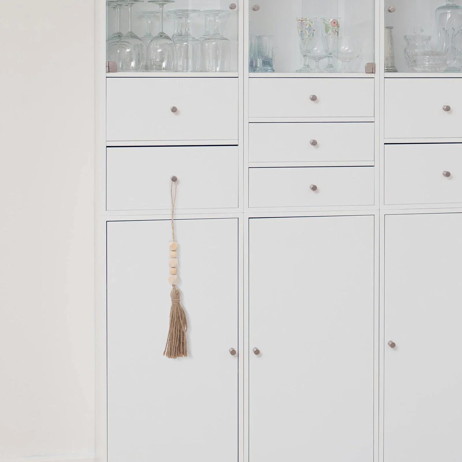 

6Pcs Rustic Bead Garland Jute Rope Wood Beads Tassel Hanging Decor Door Closet Decoration Boho Farmhouse Aesthetic Home Interior