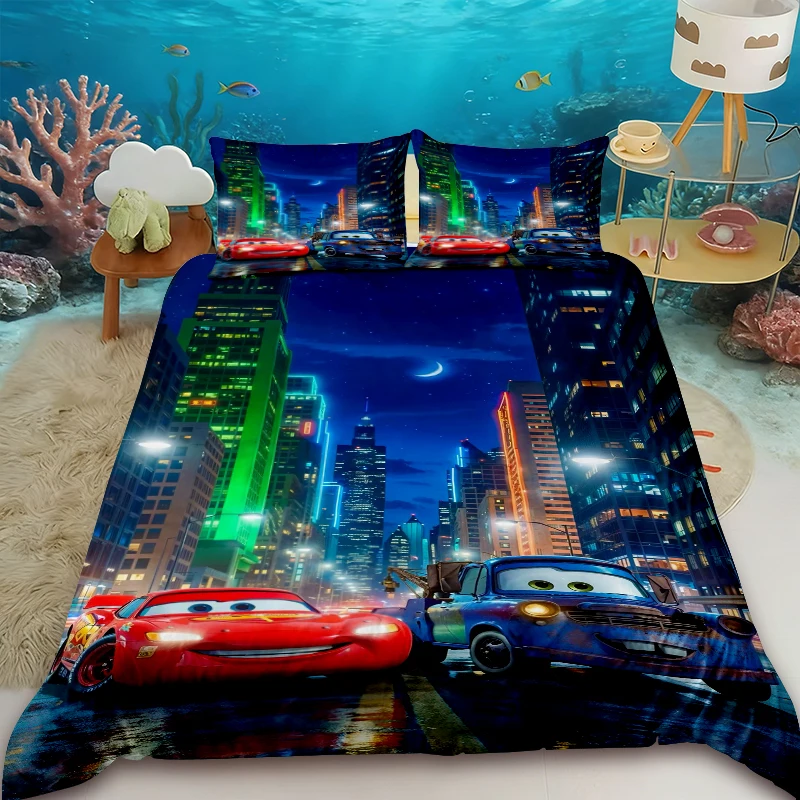 

Cartoon McQueen Duvet Cover Cute Anime Car Bedding Set with 2 Pillowcase Quilt Cover Twin King Dormitory Bedroom Decor Gifts