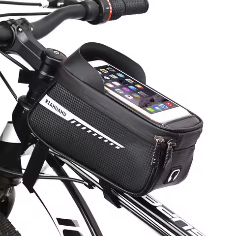 Bicycle Front Beam Bag Front Tube Cycling Bag Bicycle Waterproof Phone Case Holder Touchscreen waterproof Saddle Bag Accessories