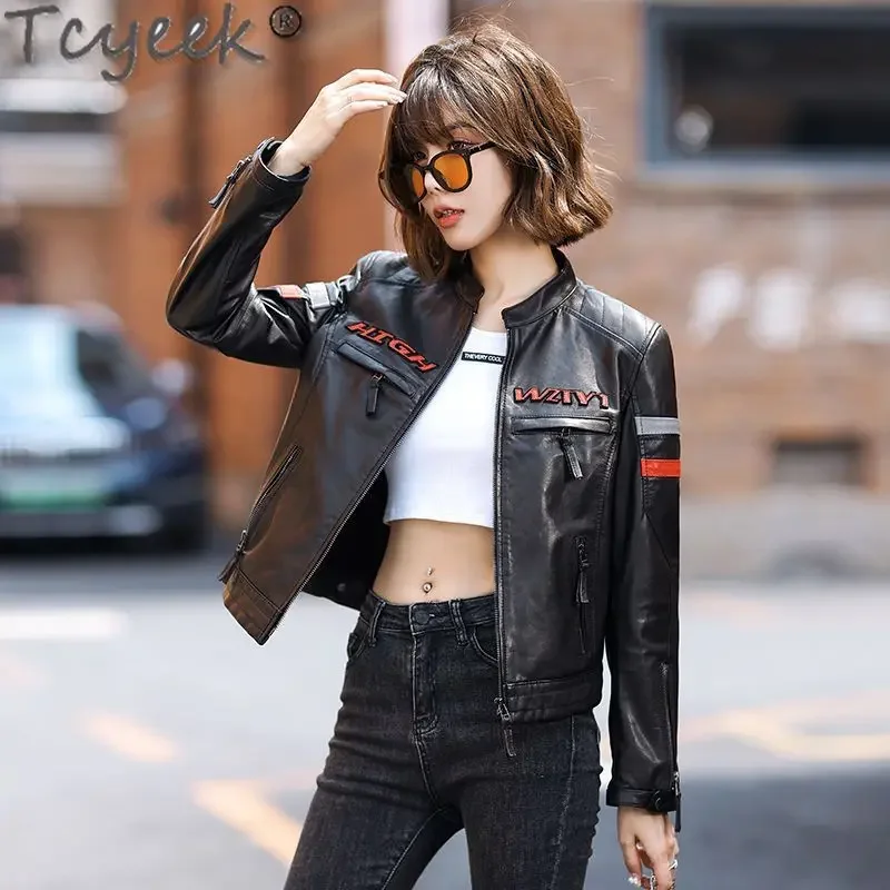 Tcyeek Real Leather Jacket Women Natural Sheepskin Coat Women's Moto& Biker Jackets Autumn Clothes Slim Fit Jaqueta De Couro