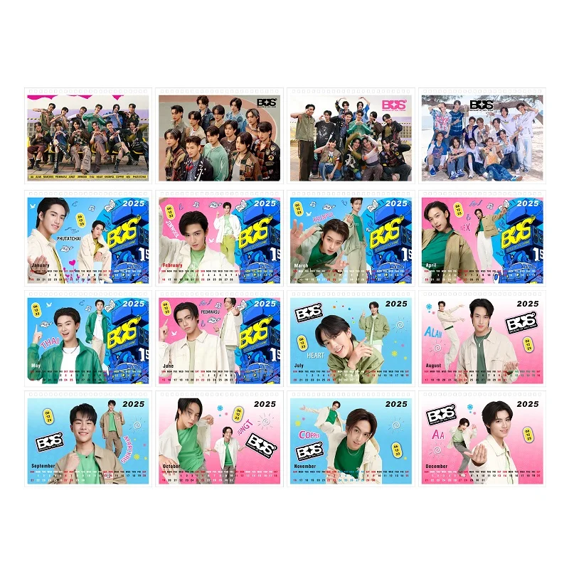 2025 حافلة المجموعة التايلاندية للأولاد بسببك، I Shine Calendar Khunpol Alan Jeff Mike Characters Desk Calendar 2025.01-2025.12 #2