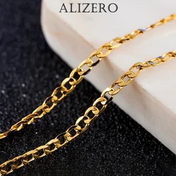 ALIZERO 925 Sterling Silver 16/18/20/22/24/26/28/30 Inch 18K Gold 2mm Sideways Chain Necklace For Women Man Wedding Jewelry