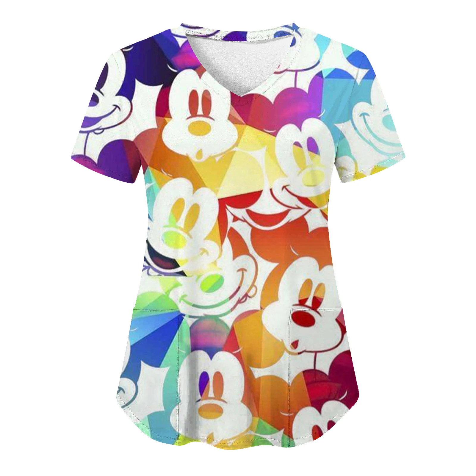 T-shirt d'uniforme d'infirmière pour femmes, chemises d'été, vêtements Minnie Mouse, haut de poche, Économie Disney, col en V, h