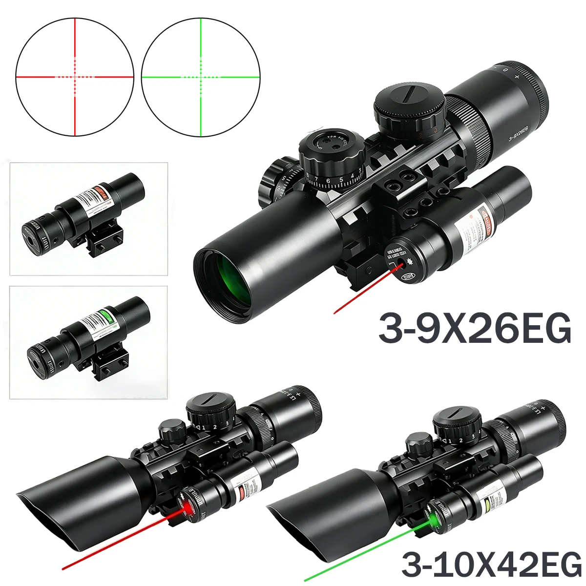 

Tactical 3-9X26EG 3-10X42E Rifle Scopes W/Red/Green Lase Crossbow Reticle Optics Sight Airsoft Scope Hunting for 11/20mm Rail