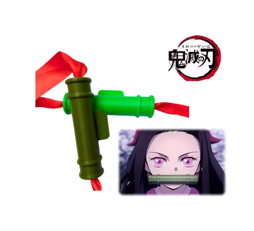 

Kamado Nezuko Cosplay Bamboo Prop Dark Green Bamboo Stick Tube with Bite Piece Fun Cute Birthday Gift Halloween